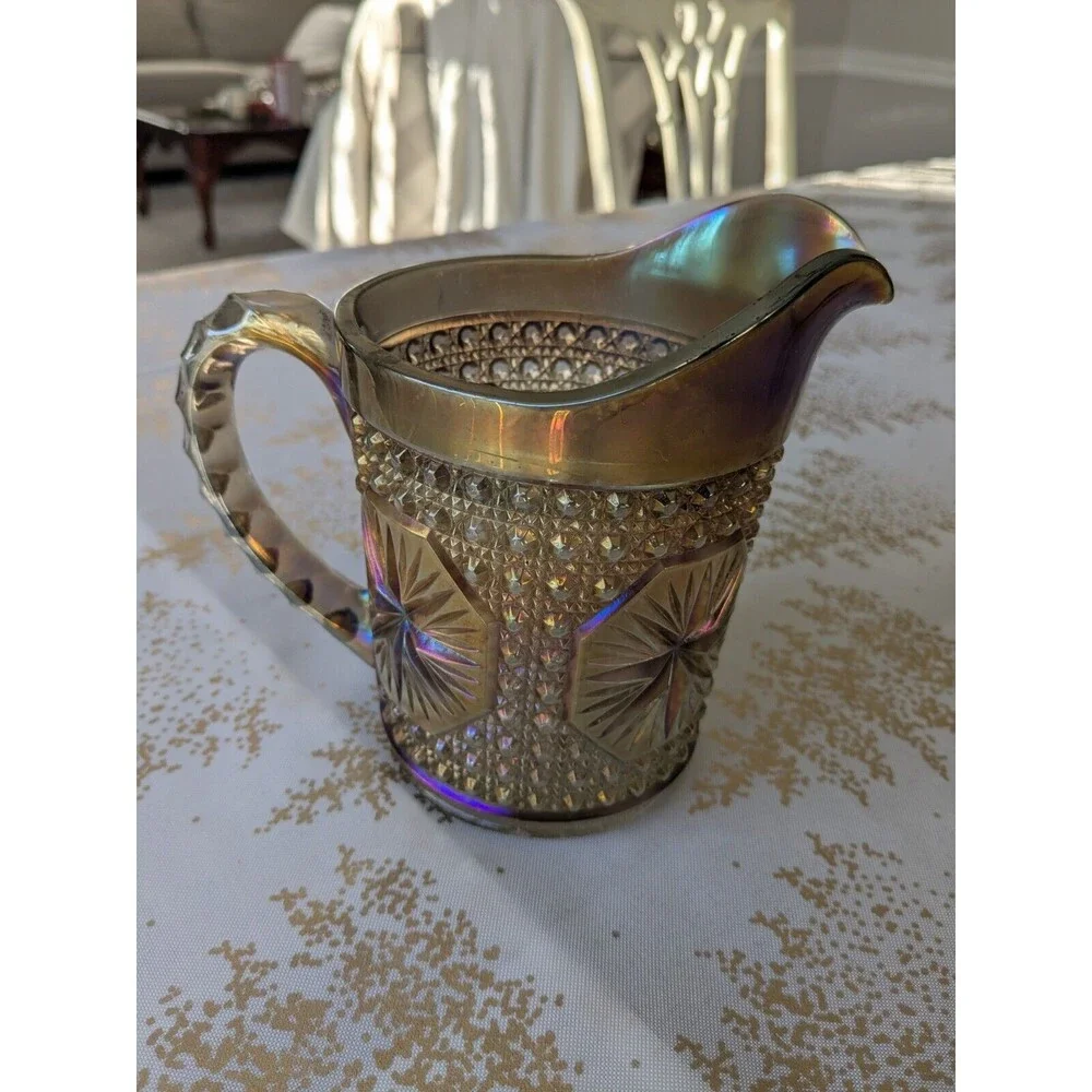 Imperial Glass Ohio Vtg Pitcher Amelia Smoke Carnival Glass 5.5